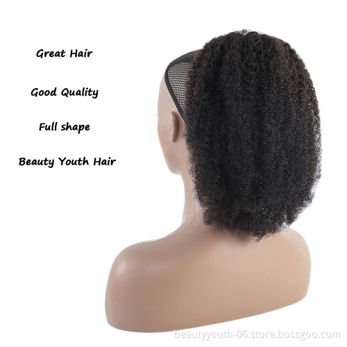 Beauty Youth Afro Puff Drawstring Ponytail Human Hair Bun For Black Women 150% Density 10A Brazilian Virgin Human Hair
